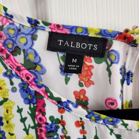 Talbots Multicolor Floral Print Blouse Size Medium Short Sleeve Spring Blouse - Picture 3 of 8